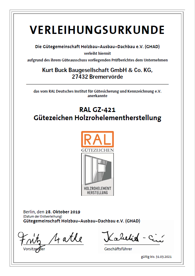 RAL GZ 421 Holzrohelementherstellung